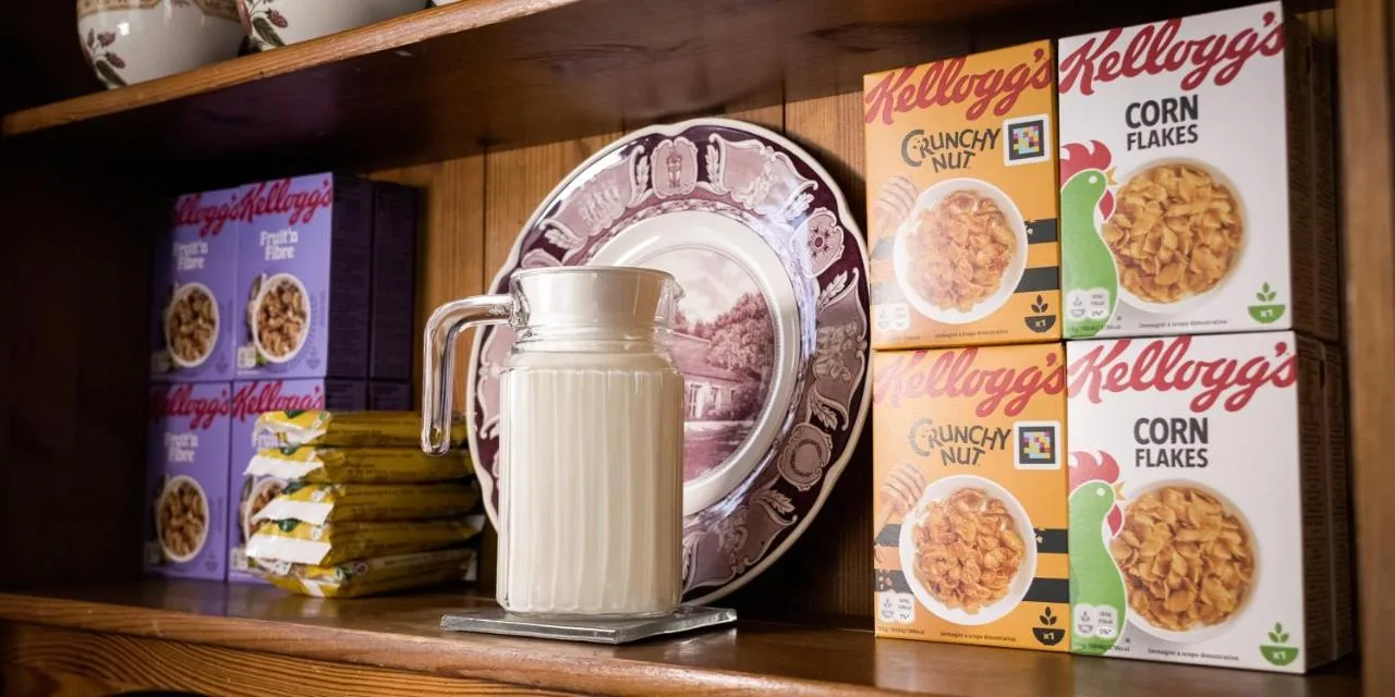 a jug of milk next to a plate of cereal at Barbican House in York